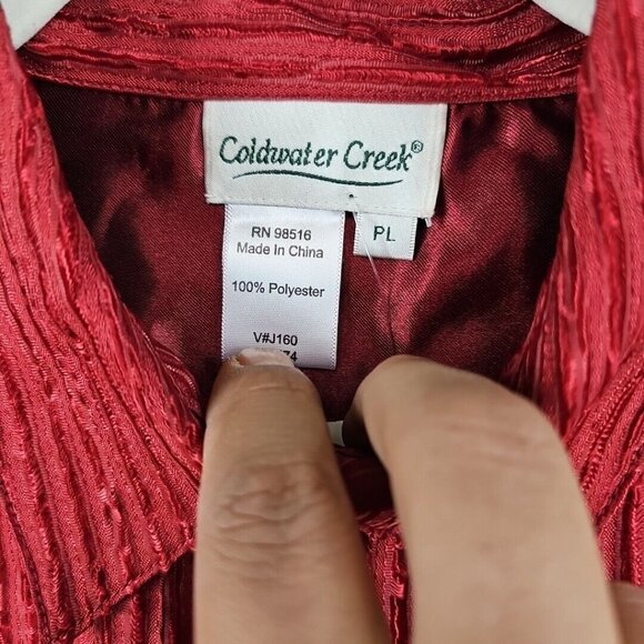 Coldwater Creek Shirt Womens Size PL Red 3/4 Sleeve Button-Up Textured Satin NWT - Picture 3 of 7